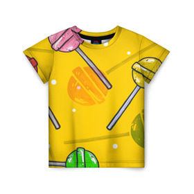 Детская футболка 3D с принтом Чупа-Чупс в Санкт-Петербурге, 100% гипоаллергенный полиэфир | прямой крой, круглый вырез горловины, длина до линии бедер, чуть спущенное плечо, ткань немного тянется | конфеты | леденец | паттерн | сладость | узор | чупа чупс