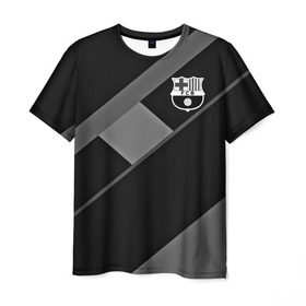Мужская футболка 3D с принтом FC Barcelona gray collection в Санкт-Петербурге, 100% полиэфир | прямой крой, круглый вырез горловины, длина до линии бедер | Тематика изображения на принте: fc barcelona | мяч | спорт | футбол | чеппионат