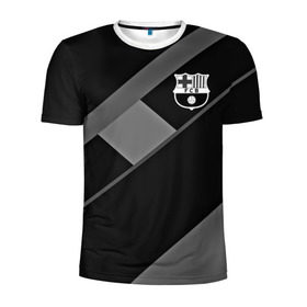 Мужская футболка 3D спортивная с принтом FC Barcelona gray collection в Санкт-Петербурге, 100% полиэстер с улучшенными характеристиками | приталенный силуэт, круглая горловина, широкие плечи, сужается к линии бедра | Тематика изображения на принте: fc barcelona | мяч | спорт | футбол | чеппионат