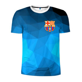 Мужская футболка 3D спортивная с принтом FC Barcelona blue polygon 2018 в Санкт-Петербурге, 100% полиэстер с улучшенными характеристиками | приталенный силуэт, круглая горловина, широкие плечи, сужается к линии бедра | fc barcelona | мяч | спорт | футбол | чеппионат 