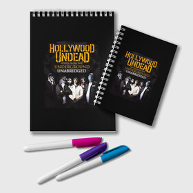 Блокнот с принтом Hollywood Undead Underground в Санкт-Петербурге, 100% бумага | 48 листов, плотность листов — 60 г/м2, плотность картонной обложки — 250 г/м2. Листы скреплены удобной пружинной спиралью. Цвет линий — светло-серый
 | charlie scene | danny | funny man | hollywood | j dog | johnny 3 tears | undead | альтернативный | андед | голивуд | голливудская | группа | кранккор | метал | нежить | ню | реп | рок | рэп | рэпкор