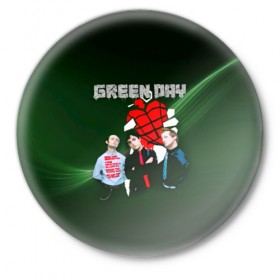 Значок с принтом Группа Green Day в Санкт-Петербурге,  металл | круглая форма, металлическая застежка в виде булавки | american idiot | green day | альтернативный | билли джо армстронг | грин дей | группа | зелёный день | майк дёрнт | музыка | надпись | панк | поп | поппанк | рок | тре кул