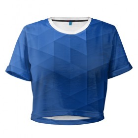 Женская футболка 3D укороченная с принтом trianse blue в Санкт-Петербурге, 100% полиэстер | круглая горловина, длина футболки до линии талии, рукава с отворотами | Тематика изображения на принте: abstraction | абстракция | геометрия | грани | полигоны | сочетания | треугольники