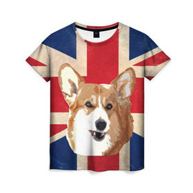 Женская футболка 3D с принтом Королевский корги в Санкт-Петербурге, 100% полиэфир ( синтетическое хлопкоподобное полотно) | прямой крой, круглый вырез горловины, длина до линии бедер | Тематика изображения на принте: англия | великобритания | вельш корги | корги | корги пемброк | королева | пемброк | собака | флаг