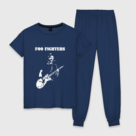 Женская пижама хлопок с принтом Foo Fighters в Санкт-Петербурге, 100% хлопок | брюки и футболка прямого кроя, без карманов, на брюках мягкая резинка на поясе и по низу штанин | Тематика изображения на принте: ff | foo fighters | альтернативный | группа | дэйв грол | крис шифлетт | метал | музыка | надпись | нэйт мендел | постгранж | пэт смир | рок | тейлор хокинс | фу файтерс | фф | хард | хардрок