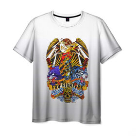 Мужская футболка 3D с принтом Foo Fighters, орел и тигры в Санкт-Петербурге, 100% полиэфир | прямой крой, круглый вырез горловины, длина до линии бедер | 