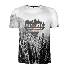 Мужская футболка 3D спортивная с принтом Приключение(Wild life) в Санкт-Петербурге, 100% полиэстер с улучшенными характеристиками | приталенный силуэт, круглая горловина, широкие плечи, сужается к линии бедра | mountain | возвышение | возвышенность | гора | горка | горы | лес | природа | склон | туман | холм