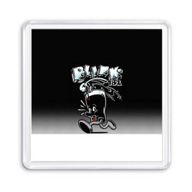 Магнит 55*55 с принтом Заяц в стакане Blink-182 в Санкт-Петербурге, Пластик | Размер: 65*65 мм; Размер печати: 55*55 мм | blink | альтернативный рок | блинк | группа | марк хоппус | музыка | мэтт скиба | надпись | панк | панк рок | песни | поп панк | рок | скейт панк | смайл | смайлик | трэвис баркер