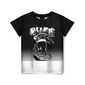 Детская футболка 3D с принтом Заяц в стакане Blink-182 в Санкт-Петербурге, 100% гипоаллергенный полиэфир | прямой крой, круглый вырез горловины, длина до линии бедер, чуть спущенное плечо, ткань немного тянется | blink | альтернативный рок | блинк | группа | марк хоппус | музыка | мэтт скиба | надпись | панк | панк рок | песни | поп панк | рок | скейт панк | смайл | смайлик | трэвис баркер