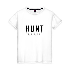 Женская футболка хлопок с принтом Hunt: Showdown Black Logo в Санкт-Петербурге, 100% хлопок | прямой крой, круглый вырез горловины, длина до линии бедер, слегка спущенное плечо | crytek | game | hunt | hunt: showdown | hunter | monsters | showdown | игра | крайтек | охота | столкновение