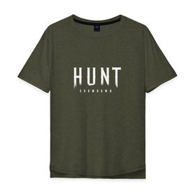 Мужская футболка хлопок Oversize с принтом Hunt: Showdown White Logo в Санкт-Петербурге, 100% хлопок | свободный крой, круглый ворот, “спинка” длиннее передней части | Тематика изображения на принте: crytek | game | hunt | hunt: showdown | hunter | monsters | showdown | игра | крайтек | охота | столкновение
