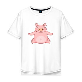 Мужская футболка хлопок Oversize с принтом Хрюша на отдыхе в Санкт-Петербурге, 100% хлопок | свободный крой, круглый ворот, “спинка” длиннее передней части | Тематика изображения на принте: поросенок | пятачок | свинка | свинья | хрюша