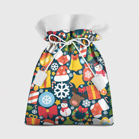 Подарочный 3D мешок с принтом Новогодний набор в Санкт-Петербурге, 100% полиэстер | Размер: 29*39 см | new year | елка | новый год | подарок | снеговик | снежинка