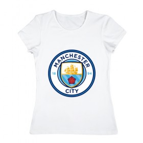 Женская футболка хлопок с принтом Manchester City в Санкт-Петербурге, 100% хлопок | прямой крой, круглый вырез горловины, длина до линии бедер, слегка спущенное плечо | citi | city | manchester | siti | англия | болельщик | горожане | гостевая | манчестер | сити | фанат | форма | футбольная