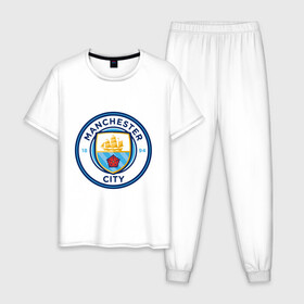 Мужская пижама хлопок с принтом Manchester City в Санкт-Петербурге, 100% хлопок | брюки и футболка прямого кроя, без карманов, на брюках мягкая резинка на поясе и по низу штанин
 | Тематика изображения на принте: citi | city | manchester | siti | англия | болельщик | горожане | гостевая | манчестер | сити | фанат | форма | футбольная