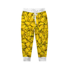 Детские брюки 3D с принтом Бананы в Санкт-Петербурге, 100% полиэстер | манжеты по низу, эластичный пояс регулируется шнурком, по бокам два кармана без застежек, внутренняя часть кармана из мелкой сетки | banana | vegan | банан | веган | желтый | паттерн | текстура | фрукт