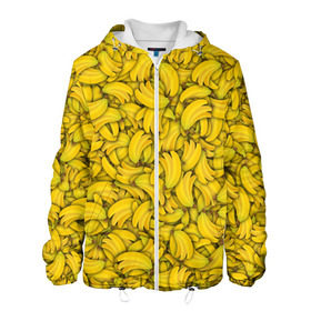 Мужская куртка 3D с принтом Бананы в Санкт-Петербурге, ткань верха — 100% полиэстер, подклад — флис | прямой крой, подол и капюшон оформлены резинкой с фиксаторами, два кармана без застежек по бокам, один большой потайной карман на груди. Карман на груди застегивается на липучку | banana | vegan | банан | веган | желтый | паттерн | текстура | фрукт