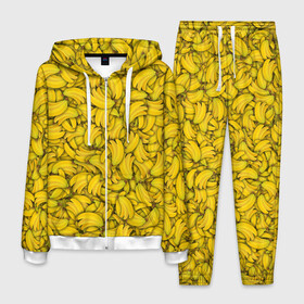Мужской костюм 3D с принтом Бананы в Санкт-Петербурге, 100% полиэстер | Манжеты и пояс оформлены тканевой резинкой, двухслойный капюшон со шнурком для регулировки, карманы спереди | banana | vegan | банан | веган | желтый | паттерн | текстура | фрукт