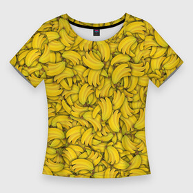 Женская футболка 3D Slim с принтом Бананы в Санкт-Петербурге,  |  | banana | vegan | банан | веган | желтый | паттерн | текстура | фрукт
