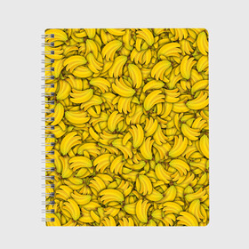 Тетрадь с принтом Бананы в Санкт-Петербурге, 100% бумага | 48 листов, плотность листов — 60 г/м2, плотность картонной обложки — 250 г/м2. Листы скреплены сбоку удобной пружинной спиралью. Уголки страниц и обложки скругленные. Цвет линий — светло-серый
 | banana | vegan | банан | веган | желтый | паттерн | текстура | фрукт