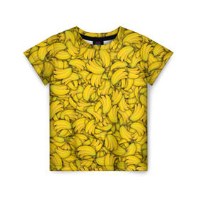 Детская футболка 3D с принтом Бананы в Санкт-Петербурге, 100% гипоаллергенный полиэфир | прямой крой, круглый вырез горловины, длина до линии бедер, чуть спущенное плечо, ткань немного тянется | banana | vegan | банан | веган | желтый | паттерн | текстура | фрукт