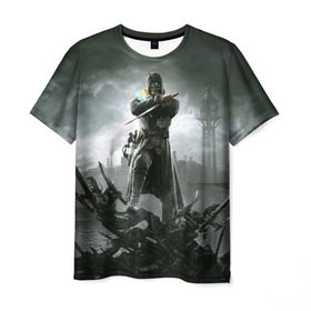 Мужская футболка 3D с принтом Dishonored 2 в Санкт-Петербурге, 100% полиэфир | прямой крой, круглый вырез горловины, длина до линии бедер | dunwall | дануолл | корво аттано