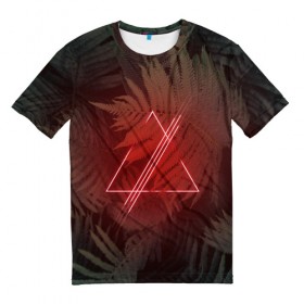 Мужская футболка 3D с принтом Neon light в Санкт-Петербурге, 100% полиэфир | прямой крой, круглый вырез горловины, длина до линии бедер | неон | папоротник | треугольник