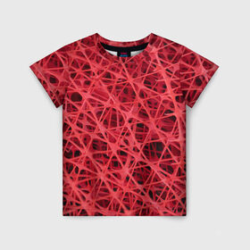 Детская футболка 3D с принтом Сетка в Санкт-Петербурге, 100% гипоаллергенный полиэфир | прямой крой, круглый вырез горловины, длина до линии бедер, чуть спущенное плечо, ткань немного тянется | Тематика изображения на принте: красный | модные | пластик | сети | сетка | текстура | цвет
