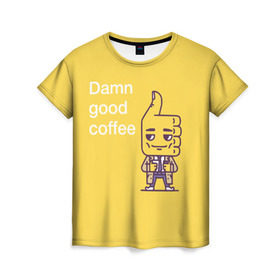 Женская футболка 3D с принтом Чертовски хороший кофе в Санкт-Петербурге, 100% полиэфир ( синтетическое хлопкоподобное полотно) | прямой крой, круглый вырез горловины, длина до линии бедер | fbi | fагент купер | twin peaks | лайк | лойс | луцк | палец вверх | смайлик | твин пикс | человечек