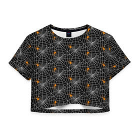 Женская футболка 3D укороченная с принтом Паутина в Санкт-Петербурге, 100% полиэстер | круглая горловина, длина футболки до линии талии, рукава с отворотами | gothic | halloween | spider | паук | паутина | хэллоуин