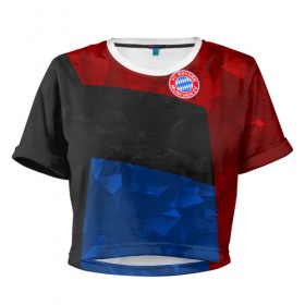 Женская футболка 3D укороченная с принтом FC Bayern 2018 Abstract colors в Санкт-Петербурге, 100% полиэстер | круглая горловина, длина футболки до линии талии, рукава с отворотами | bayern | fc | абстракция | бавария | геометрия | спорт | футбольный клуб