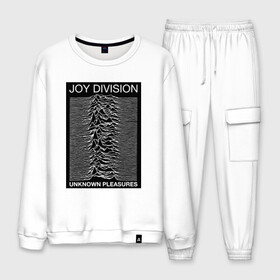 Мужской костюм хлопок с принтом Joy Division в Санкт-Петербурге, 100% хлопок | на свитшоте круглая горловина, мягкая резинка по низу. Брюки заужены к низу, на них два вида карманов: два “обычных” по бокам и два объемных, с клапанами, расположенные ниже линии бедра. Брюки с мягкой трикотажной резинкой на поясе и по низу штанин. В поясе для дополнительного комфорта — широкие завязки | Тематика изображения на принте: postpunk | unknown pleasures | бернард самнер | британская рок группа | джой дивижн | иэн кёртис | неизвестные удовольствия | питер хук | постпанк | стивен моррис