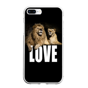 Чехол для iPhone 7Plus/8 Plus матовый с принтом LOVE в Санкт-Петербурге, Силикон | Область печати: задняя сторона чехла, без боковых панелей | влюблённые | дикая кошка | животные | лев | львица | любовь | пара | природа | свадьба