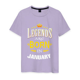 Мужская футболка хлопок с принтом Legends are born in january в Санкт-Петербурге, 100% хлопок | прямой крой, круглый вырез горловины, длина до линии бедер, слегка спущенное плечо. | 