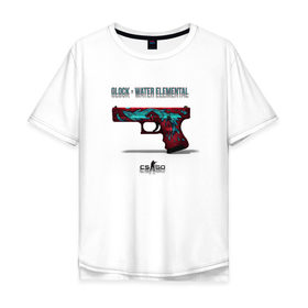 Мужская футболка хлопок Oversize с принтом Glock - Water Elemental в Санкт-Петербурге, 100% хлопок | свободный крой, круглый ворот, “спинка” длиннее передней части | cs go | global offensive | глок | каэс | контр страйк | контра | кс | оружие | пистолет | скин