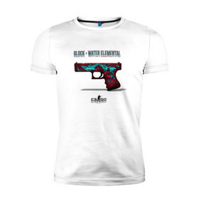 Мужская футболка премиум с принтом Glock - Water Elemental в Санкт-Петербурге, 92% хлопок, 8% лайкра | приталенный силуэт, круглый вырез ворота, длина до линии бедра, короткий рукав | cs go | global offensive | глок | каэс | контр страйк | контра | кс | оружие | пистолет | скин