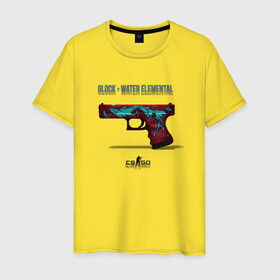 Мужская футболка хлопок с принтом Glock - Water Elemental в Санкт-Петербурге, 100% хлопок | прямой крой, круглый вырез горловины, длина до линии бедер, слегка спущенное плечо. | Тематика изображения на принте: cs go | global offensive | глок | каэс | контр страйк | контра | кс | оружие | пистолет | скин