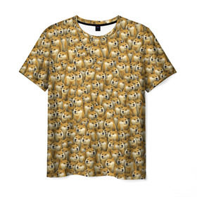 Мужская футболка 3D с принтом Собачки Doge в Санкт-Петербурге, 100% полиэфир | прямой крой, круглый вырез горловины, длина до линии бедер | doge | meme | доги | желтый | мем | паттерн | пёс | собака | текстура