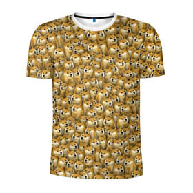 Мужская футболка 3D спортивная с принтом Собачки Doge в Санкт-Петербурге, 100% полиэстер с улучшенными характеристиками | приталенный силуэт, круглая горловина, широкие плечи, сужается к линии бедра | doge | meme | доги | желтый | мем | паттерн | пёс | собака | текстура