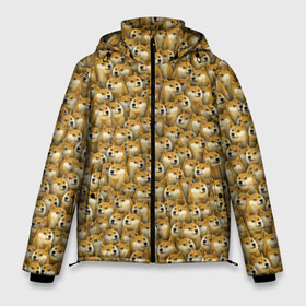 Мужская зимняя куртка 3D с принтом Собачки Doge в Санкт-Петербурге, верх — 100% полиэстер; подкладка — 100% полиэстер; утеплитель — 100% полиэстер | длина ниже бедра, свободный силуэт Оверсайз. Есть воротник-стойка, отстегивающийся капюшон и ветрозащитная планка. 

Боковые карманы с листочкой на кнопках и внутренний карман на молнии. | Тематика изображения на принте: doge | meme | доги | желтый | мем | паттерн | пёс | собака | текстура