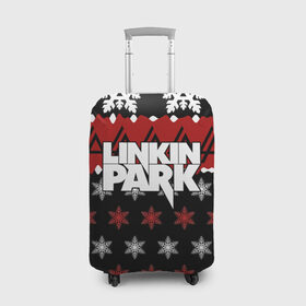 Чехол для чемодана 3D с принтом Праздничный Linkin Park в Санкт-Петербурге, 86% полиэфир, 14% спандекс | двустороннее нанесение принта, прорези для ручек и колес | b | chester | linkin park | альтернативный метал | альтернативный рок | беннингтон | группа | знак | красный | линкин парк | музыкант | надпись | новогодний | новый год | ню метал | певец | праздник | рождество