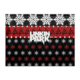 Обложка для студенческого билета с принтом Праздничный Linkin Park в Санкт-Петербурге, натуральная кожа | Размер: 11*8 см; Печать на всей внешней стороне | Тематика изображения на принте: b | chester | linkin park | альтернативный метал | альтернативный рок | беннингтон | группа | знак | красный | линкин парк | музыкант | надпись | новогодний | новый год | ню метал | певец | праздник | рождество