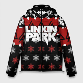 Мужская зимняя куртка 3D с принтом Праздничный Linkin Park в Санкт-Петербурге, верх — 100% полиэстер; подкладка — 100% полиэстер; утеплитель — 100% полиэстер | длина ниже бедра, свободный силуэт Оверсайз. Есть воротник-стойка, отстегивающийся капюшон и ветрозащитная планка. 

Боковые карманы с листочкой на кнопках и внутренний карман на молнии. | Тематика изображения на принте: b | chester | linkin park | альтернативный метал | альтернативный рок | беннингтон | группа | знак | красный | линкин парк | музыкант | надпись | новогодний | новый год | ню метал | певец | праздник | рождество