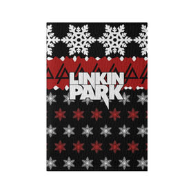 Обложка для паспорта матовая кожа с принтом Праздничный Linkin Park в Санкт-Петербурге, натуральная матовая кожа | размер 19,3 х 13,7 см; прозрачные пластиковые крепления | Тематика изображения на принте: b | chester | linkin park | альтернативный метал | альтернативный рок | беннингтон | группа | знак | красный | линкин парк | музыкант | надпись | новогодний | новый год | ню метал | певец | праздник | рождество