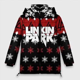 Женская зимняя куртка 3D с принтом Праздничный Linkin Park в Санкт-Петербурге, верх — 100% полиэстер; подкладка — 100% полиэстер; утеплитель — 100% полиэстер | длина ниже бедра, силуэт Оверсайз. Есть воротник-стойка, отстегивающийся капюшон и ветрозащитная планка. 

Боковые карманы с листочкой на кнопках и внутренний карман на молнии | b | chester | linkin park | альтернативный метал | альтернативный рок | беннингтон | группа | знак | красный | линкин парк | музыкант | надпись | новогодний | новый год | ню метал | певец | праздник | рождество