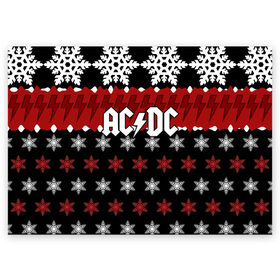 Поздравительная открытка с принтом Праздничный AC/DC в Санкт-Петербурге, 100% бумага | плотность бумаги 280 г/м2, матовая, на обратной стороне линовка и место для марки
 | ac dc | acdc | for those about to ro | австралийская | ангус янг | блюз рок | головы | группа | знак | красный | крис слэйд | музыканты | надпись | новогодний | новый год | певцы | праздник | рождество | рок | рок н ролл