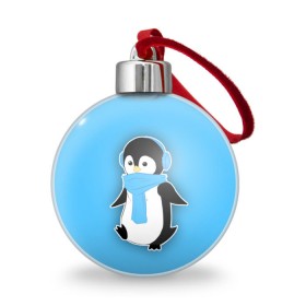 Ёлочный шар с принтом Penguin blue в Санкт-Петербурге, Пластик | Диаметр: 77 мм | blue | cartoon | penguin | милый | мультик | мультфильм | пингвин | рисунок