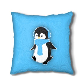 Подушка 3D с принтом Penguin blue в Санкт-Петербурге, наволочка – 100% полиэстер, наполнитель – холлофайбер (легкий наполнитель, не вызывает аллергию). | состоит из подушки и наволочки. Наволочка на молнии, легко снимается для стирки | blue | cartoon | penguin | милый | мультик | мультфильм | пингвин | рисунок