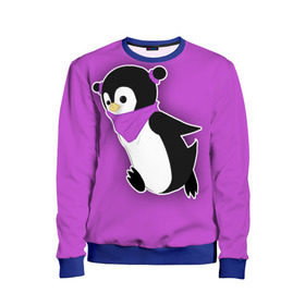 Детский свитшот 3D с принтом Penguin purple в Санкт-Петербурге, 100% полиэстер | свободная посадка, прямой крой, мягкая тканевая резинка на рукавах и понизу свитшота | cartoon | penguin | purple | милый | мультик | мультфильм | пингвин | рисунок | фиолетовый