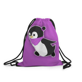 Рюкзак-мешок 3D с принтом Penguin purple в Санкт-Петербурге, 100% полиэстер | плотность ткани — 200 г/м2, размер — 35 х 45 см; лямки — толстые шнурки, застежка на шнуровке, без карманов и подкладки | cartoon | penguin | purple | милый | мультик | мультфильм | пингвин | рисунок | фиолетовый